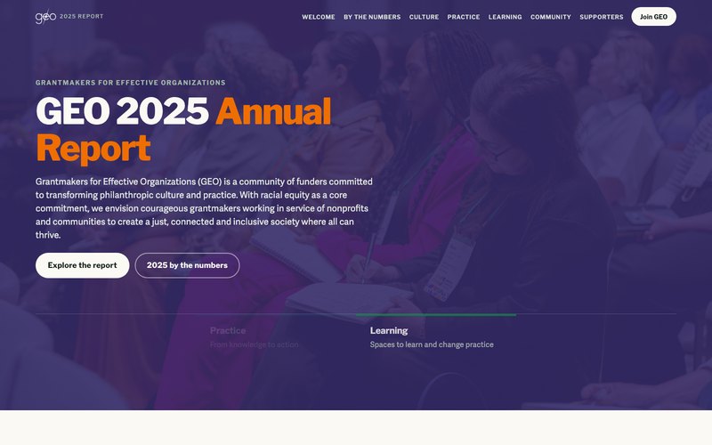 Screenshot of the GEO 2025 Annual Report website