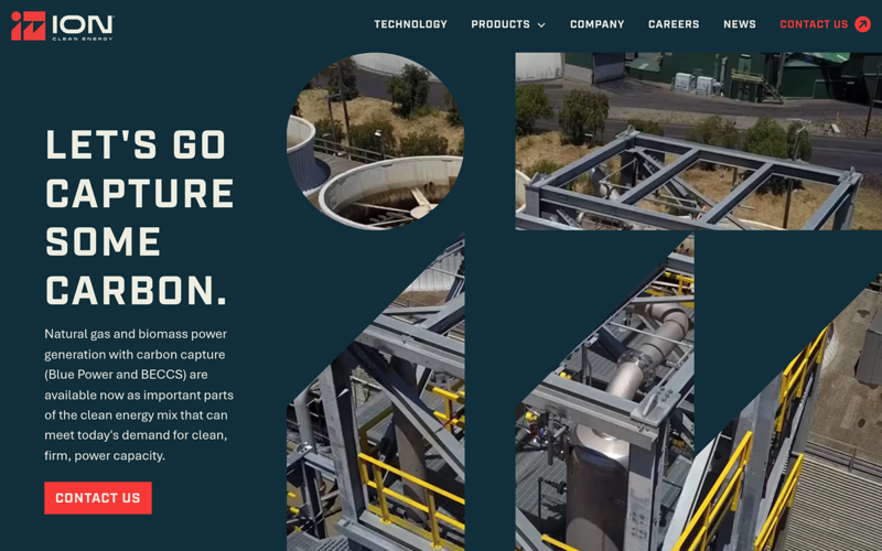 Screenshot of the ION Clean Energy website